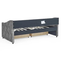 Twin Size Upholstered Tufted Sofa Bed with Drawers,Button on Back and Copper Nail on Waved Shape Arms,Trundle Bed,Modern Daybed for Kids, Teens and Adults, No Box Spring Needed,81.5“x41”x30.5“,Grey