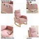 Upholstered Rocking Chair with Fabric Padded Seat and Solid Wood Base, Accent Armchair with High Back ,Comfortable Rocker with Pockets for Living Room Bedroom, Pink Teddy