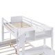 Twin Over Full Bunk Bed with Desk and Drawers, Wood Low Bunk Beds for Kids with Built-in Ladder & Full-Length Guardrails, Kids Bunk Beds Frame with Shelves & Magazine Holder for Boys Girls, White