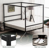 Metal Canopy Bed Frame King,Strong Bed Frame with Center Support Legs, 2 Horizontal Bar, Platform Bed Frame for Adults, Weight Capacity 661 Pounds