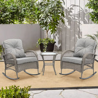 3-Piece Outdoor Rocking Chairs Set,2 Patio Chairs with 1 Glass Top Coffee Table,Rattan Chairs Set with Padded Cushions,Wicker Patio Furniture Set,for Garden,Backyard,Bistro