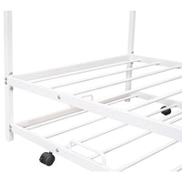 Twin Size House Bed with Trundle, Tent Metal Bed Frame, Floor Play House Bed with Slat, Montessori Beds Metal Canopy Bed Frame, No Box Spring Needed, White