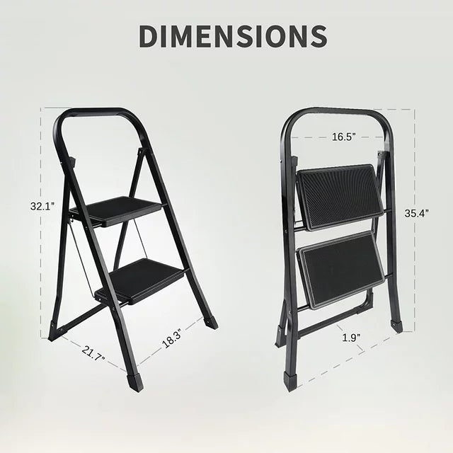 2 Step Ladder, Folding Step Stool with Wide Anti-Slip Pedal, 330 lbs Sturdy Steel Ladder, No Assemble