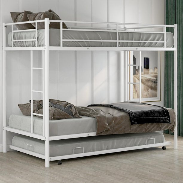 Twin over Twin Bunk Bed with Trundle, Whit