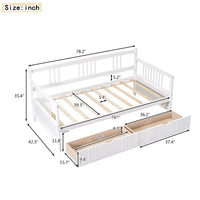 Twin Size Daybed Frame with 2 Drawers, Wooden Sofa Bed for Bedroom Living Room, Wood Low Platform Bed with Storage Drawers, Dual-use Bedroom Furniture, No Box Spring Needed, White