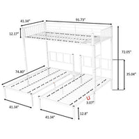 Triple Twin Bunk Bed, Metal 3 Bunk Beds Frame with Built-in Shelf and Slat Locks, Triple Bunk Bed for Children, Adult, Teens, Converted into Three Single Bed, White