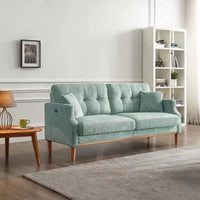 70" Accent Sofa Couch, Upholstered 3 Seater Sofa with USB Charging Port and 2 Pillows, Comfy Waterproof Leisure Sofa, Long Sofa Lounge Couch for Living Room Bedroom Office, Baby Blue