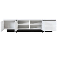 TV Stand for TVs Up to 80”, TV Cabinet TV Console Table with High Gloss UV Surface, Rectangle Side Cabinet with 2 Small Drawers & 3 Big Cabinets for Entryway, 74.8”Wx13.7”Dx17.7”H, White & Black