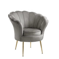 Accent Chair Modern Lounge Chair with Metal Legs and Seashell Back, Tufted Backrest Comfy Chair for Reading Bedroom Living Room, Mid-Century Modern Single Sofa Chair with Armrest, Gray