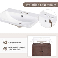 24" Bathroom Vanity,Wood Cabinet Basin Vessel and Sink Set,Ceramic Sink with Pre-Drilled Fauce Holes,Freestanding Storage Cabinet with Doors and Open Shelf,4" faucet will fit this product(not include)