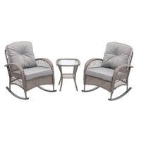 3-Piece Outdoor Rocking Chairs Set,2 Patio Chairs with 1 Glass Top Coffee Table,Rattan Chairs Set with Padded Cushions,Wicker Patio Furniture Set,for Garden,Backyard,Bistro