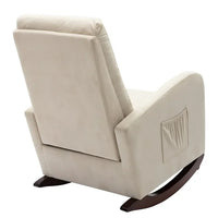 Velvet Rocking Chair, Modern Upholstered Nursery Rocking Armchair with High Back and Solid Wood Base, Comfy Accent Glider Rocker Single Sofa Chair with Side Pocket and Arms for Living Room, Beige