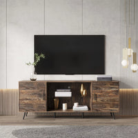 TV Stand for TV up to 70",Mid-Century Wood TV Console Media Cabinet with Cabinet Door & Open Shelf,Modern Entertainment Center Adjustable Storage Cabinet for Living Room Bedroom,Espresso