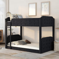 Twin Over Twin Upholstered Bunk Bed for Kids Teens Adults, Wooden Bunk Bed with Button-Tufted Headboard and Footboard, Black