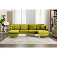U Shaped Sectional Sofa, Contemporary Reversible sofa Couch with Movable Ottoman,Velvet Sectional Sofa Couch Set for Living Room, Apartment, Olive