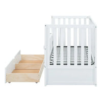 2-in-1 Convertible Crib with Drawers, Converts from Baby Crib to Daybed, Multifunctional Wooden Daybed Sofa Furniture with Adjustable Height for Bedroom Living Room Small Space, White