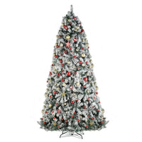 9ft Pre-Lit Christmas Tree, Artificial Snow Flocked Pine Tree with 900 Lights Warm Color 4 Colors 8 Modes, 2094 Branch Tips, Hinged Full Xmas Tree Foldable Metal Stand, for Indoor Home Office Decor