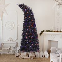 6FT Bendable Artificial Fir Christmas Tree, Halloween Christmas Tree with 400 LED Lights 10 Functions with Remote, 1050 Branches, Grinch Style Hinged Fraser Fir X-mas Tree, for Indoor (Purple/Orange)