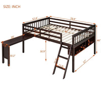 Full Size Loft Bed with Removable Desk and Cabinet,Solid Wood Low Bed Frame with Safety Guardrail & Inclined Ladders & Wood Slats Support,for Kids Teens Boys Girls,No Spring Box Needed, Espresso