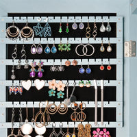 Jewelry Mirror Cabinet with LED Lights, Full Length Jewelry Organizer Armoire with 22 Hooks, 2 Cubes, 4 Lined Shelves & Rod, Lockable Storage Cabinet Can Be Hung On The Door Or Wall for Bedroom, Blue