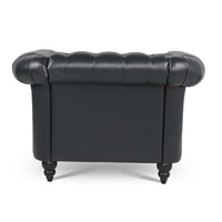 Single Sofa Chair, 1 Seater Sofa Chesterfield Leather Chair Accent Club Armchair Upholstered Single Sofa Chair with Nailheads and Solid Wood Legs, Tufted Lounge Chair for Living Room, Black