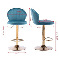 Velvet Swivel Bar Stools Set of 2, Modern Height Adjustable Stool Chair with with Chrome Footrest and Base, Mechanical Lifting, Counter Height Bar Chairs with Low Back,Simple Dining Chairs,Baby Blue