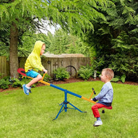 Kids Swivel Seesaw, Metal Teeter Totter with Stopper Pole for Children Indoor or Outdoor, Kindergarten Activity Facility for Playground, Blue&Red