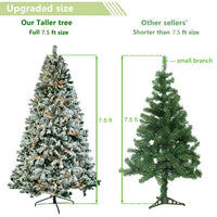 7.5ft Christmas Tree with 350 Warm Color Lights and 9 Modes,PVC Green Flocking Xmas Tree with 1450 Branches and Foldable Stand,Snow Flocked Full Prelighted Christmas Tree