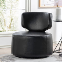 Swivel Barrel Chair, Accent Round 360° Swivel Club Chairs, Upholstered PU Modern Arm Chairs for Living Room, Nursery, Bedroom, Office, Hotel (Black-PU)