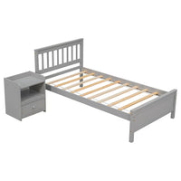 2 Pieces Twin Bedroom Furniture Sets for Kids Teens Adults, Twin Size Platform Bed with a Nightstand, Solid Wood Platform Bed Frame with Headboard and Footboard, Mattress Not Included, Grey