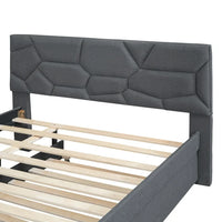Full Upholstered Bed Frame with Trundle, Wood Platform Bed with Headboard for Bedroom Living Room, Space Saving Design, Gray