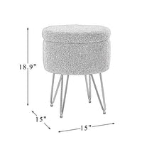 15" Wide Round Storage Ottoman Footstools with Anti-Slip Pad, Round Vanity Stool Chair with Metal Legs, Sherpa Polyester Fabric Small Side Table Coffee Table for Living Room, Hallway and Bedroom, Gray