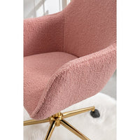 Modern Teddy Home Office Chair Swivel Desk Chair Adjustable Accent Armchair Upholstered Modern Desk Chair with Gold Base Ergonomic Study Seat Vanity Stools for Living Room Bedroom, Pink