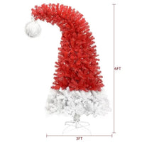 Christmas Tree,6FT Hinged Fraser Fir Artificial Fir Bent Top Christmas Tree, Bendable Santa Hat Style Christmas Tree Holiday Decoration with1,250 Lush Branch Tips and 300 LED Lights, Red