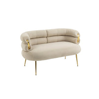 50" Small Loveseat Sofa, Mid Century Modern Velvet 2-Seat Couch Tufted Love Seat with Metal Frame and Tapered Golden Feet for Living Room, Bedroom, Apartment and Small Space, Beige