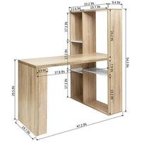 -Shaped Computer Desk, Corner Writing Desktop with 6 Tiers Reversible Open Storage Bookshelves, 2-in-1 Space-saving Laptop Table Workstation for Home Office Bedroom, 47.2"W*19.7"D*29.5"-54.3"H, Oak