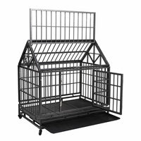 Heavy Duty Indestructible Dog Crate, Escape Proof Dog Cage Kennel with Lockable Wheels, High Anxiety Double Door Dog Crate, Extra Large Crate Indoor for Large Dog with Removable Tray, Black