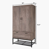 Wardrobe Armoire Closet with 2 Door, Freestanding Wardrobe Cabinet with Drawer & Hanging Rod, Bedroom Armoire Clothes Organizer, Grey(38" W x 20.5" D x 70.9" H)