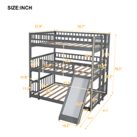 Triple Full Over Full Over Full Bunk Bed with Slide, Built-in Ladder and Safety Guardrail, Convertible Triple Beds for Kids Teens Adults, Gray, 78.7" L x 57.9" W x 76.5" H