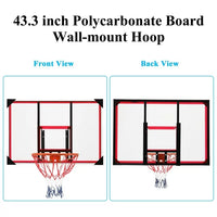 110*75 Wall Mounted Basketball Hoop, Backboard Hoops and Goal Rim Combo, Potable Shatterproof Polycarbonate Board with All-Steel Rustproof Frame for Outdoor, Indoor