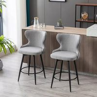 180° Swivel Bar Stools Set of 2, Modern Leathaire Fabric Bar Chairs with Wingback and Footrest, Counter Stool with Nailhead Trim and Metal Base, for Kitchen Island Restaurant Pub Counter, Gray