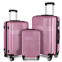 3 Piece Luggage Set, Durable Luggage Set with TSA Lock ABS, Lightweight Suitcase with Hooks, Spinner Wheels Suitcase Sets Cross Stripe Luggage Sets for Travel and Home, 20in/24in/28in, Pink