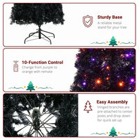 6FT Bendable Artificial Fir Christmas Tree, Halloween Christmas Tree with 400 LED Lights 10 Functions with Remote, 1050 Branches, Grinch Style Hinged Fraser Fir X-mas Tree, for Indoor (Purple/Orange)