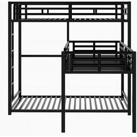 L Shaped Triple Bunk Bed, Metal Triple Twin Bunk Bed Frame with Full-Length Guardrail, L Shaped Bunk Beds for 3, Heavy Duty 3 Bed Bunk Beds for Kids Teens and Adults Bedroom Dorm, Noise-Free, Black