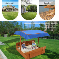 Wood Sandbox with Cover,Sand Box with 2 Bench Seats for Aged 3-8 Years Old,Sand Boxes Sand Pit for Backyard Garden Beach Patio Outdoor,Natural Wood