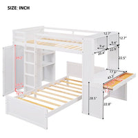 Twin Size Loft Bed with a Stand-alone Bed,Wood Loft Bed Frame with Shelves,Desk,and Wardrobe,Twin Over Twin Bunk Bed for Kids Teens Adults,White