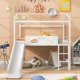 Twin Loft Bed with Slide and Ladder, Metal House Loft Bed Frame with Two-sided writable Wooden Board, Loft Bed for Girls Boys Teens, White