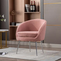 Modern Accent Chair with Arms, Tufted Decorative Single Sofa Fabric Armchair with Gold Metal Legs, Teddy Fabric Armchair Dining Chair, Upholstered Reading Chair for Living Room Bedroom Office Pink