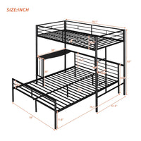 Twin over Full Loft Bunk Bed with Desk, Heavy-Duty Metal Bed Frame with Ladder and Guardrail for Kids Teens Boys Girls Adults, Convertible to a Platform Bed and Loft Bed, No Box Spring Needed, Black