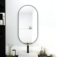 Oval Wall Mounted Mirror, Bathroom Pill Mirrors Large Vanity Decor Mirror with Black Aluminum Frame, 18 x 35'' Capsule Vanity Mirror for Entryway Bedroom Living Room, Vertical & Horizontal, Black